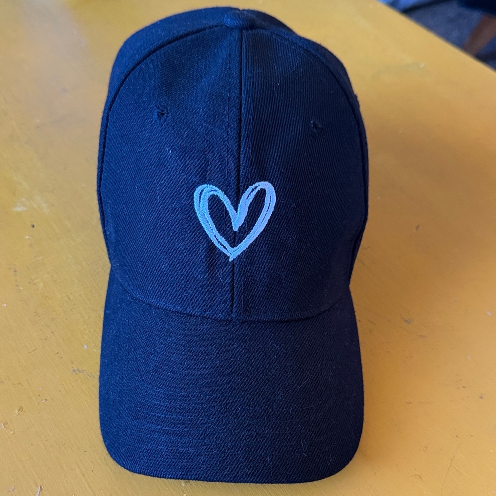 Black Cap with Heart Embroidery